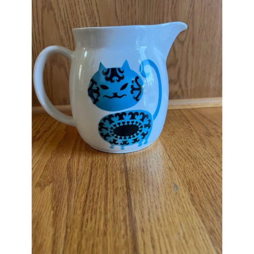Arabia Finland‎ Scandinavian Mod Kitty Blue Cat Large Pitcher Vintage